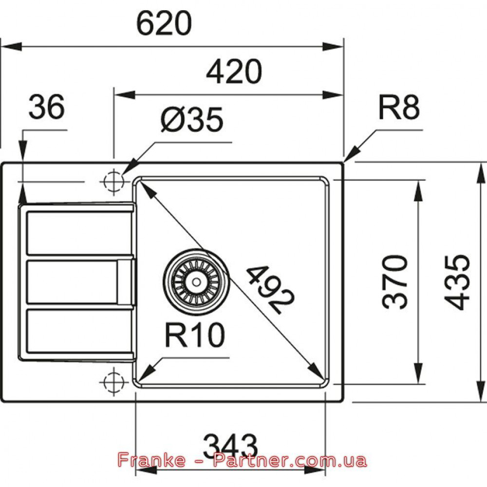 Кухонная мойка Franke Sirius 2.0 S2D 611-62 Slim (143.0631.681) из тектонайта - врезная - оборотная - цвет Белый (2 отверстия)